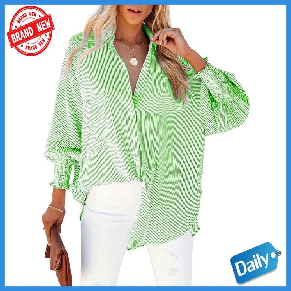 Oversized Wrinkle-Resistant Button-Down Shirt Wit… - image 1